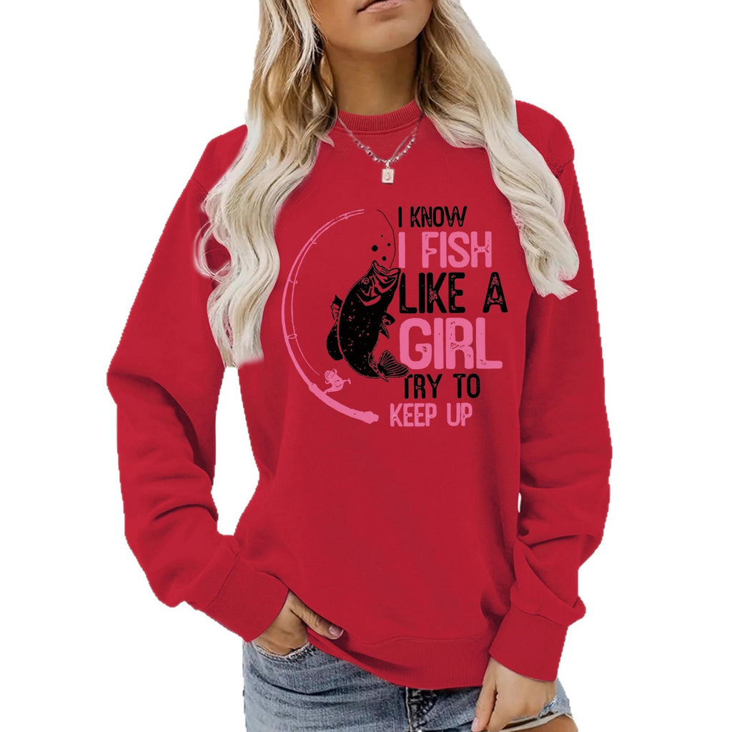 I love fishing pattern printed round neck hoodie