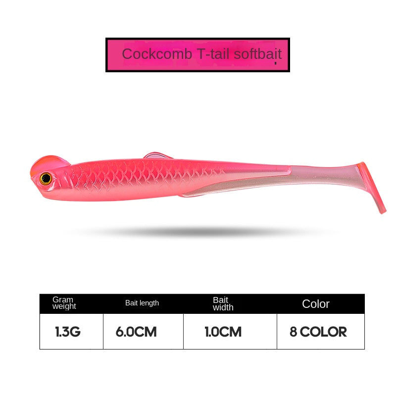Taiyu Lure Artificial Bait Rooster Tail Soft Bait 6cm 1.3g Dual-Color Soft Fish Soft Worm Lifelike Fishing Bait Factory Wholesale